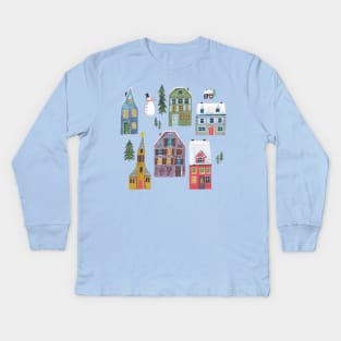 Skating winter snow landscape Kids Long Sleeve T-Shirt